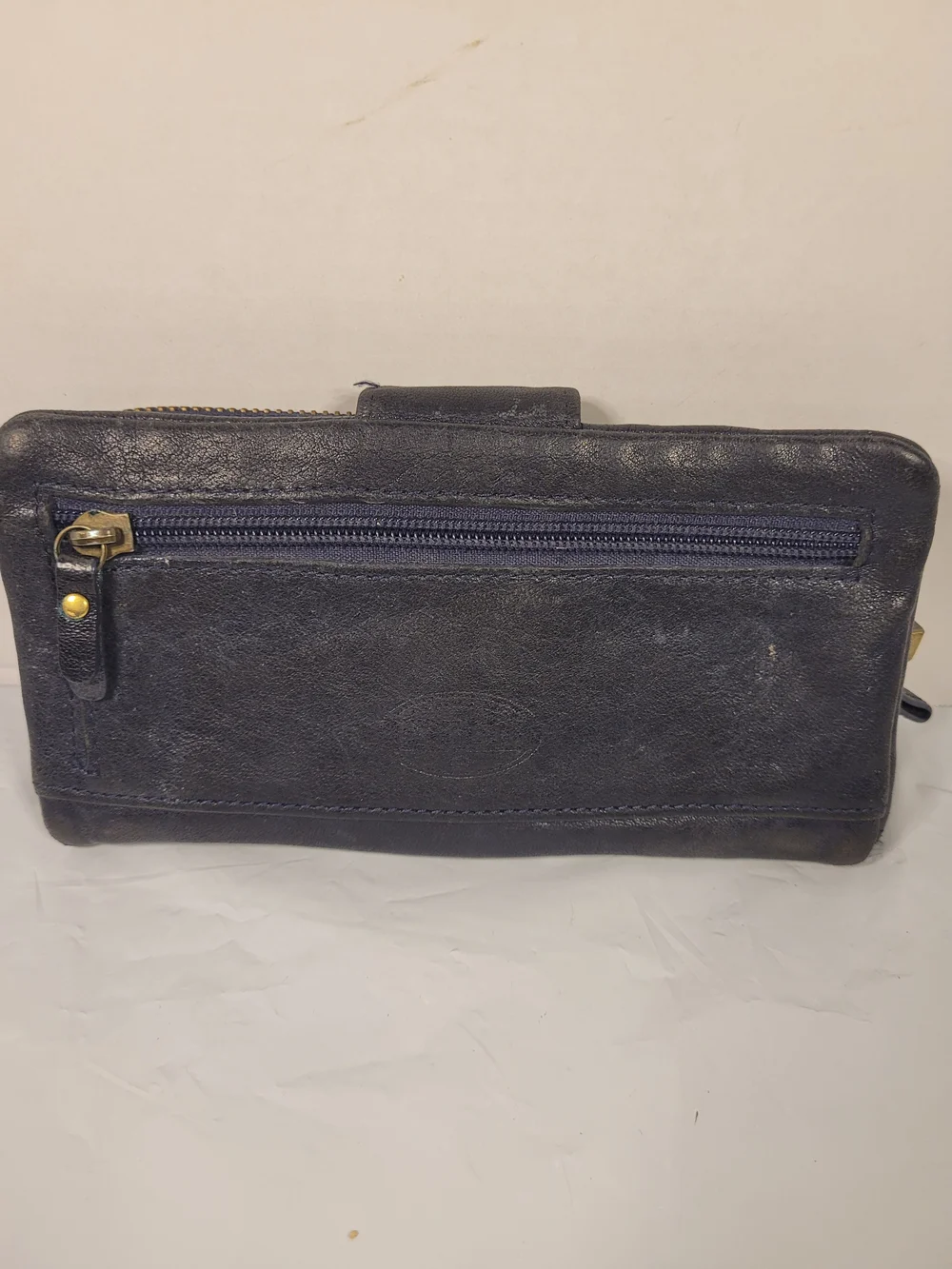 Fossil Navy Leather Wallet with Keyhole Plaque